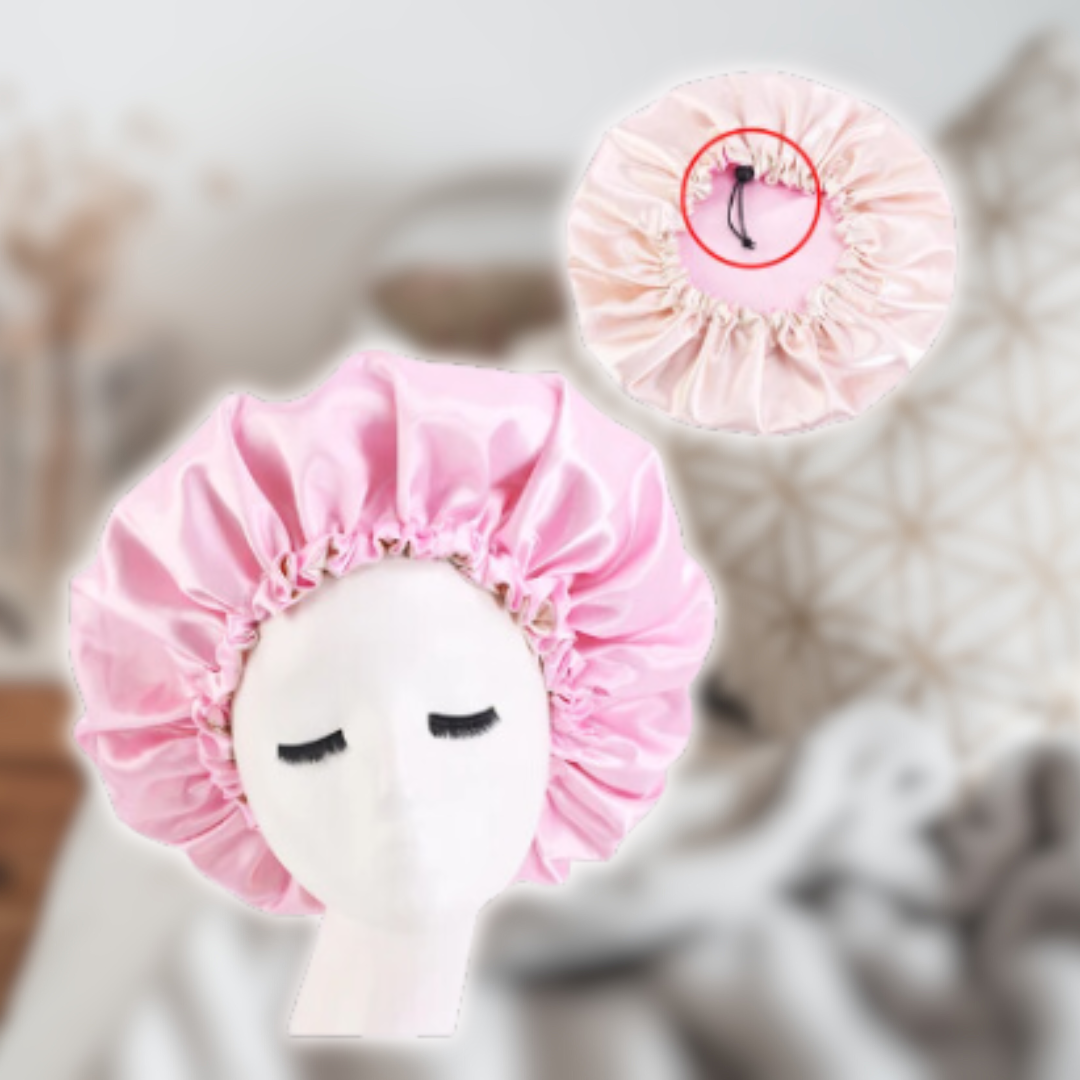 Bonnet-en-satin-cheveux-rose