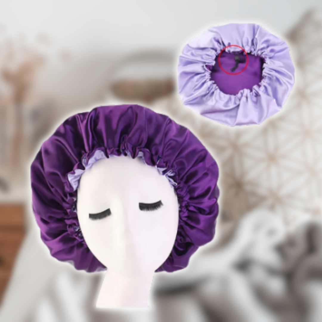 Bonnet-en-satin-cheveux-violet